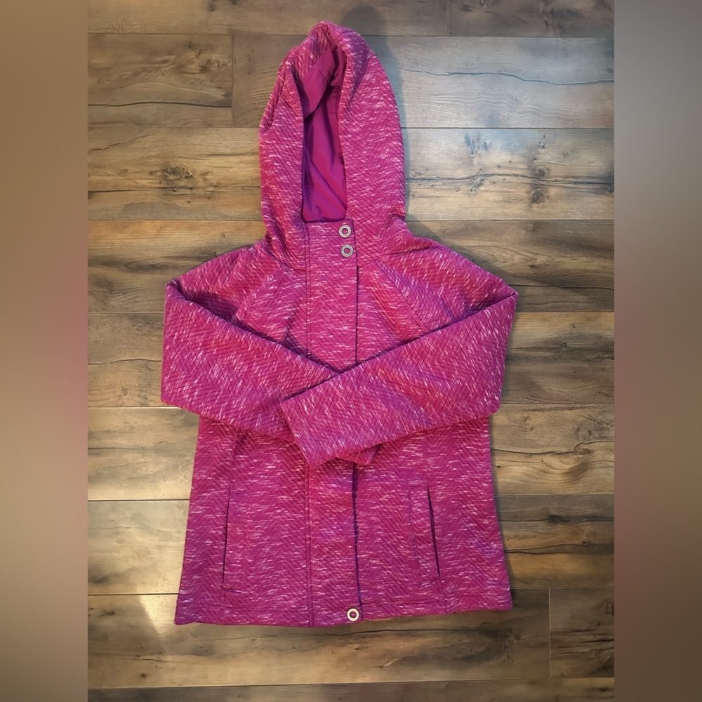 💕 T by Talbots Quilted Knit Longline Hooded Jacket | Size M | Raspberry Heather - Picture 4 of 10